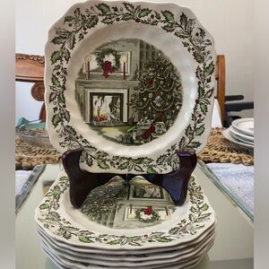 RARE Johnson Bros Merry Christmas Dessert Plates